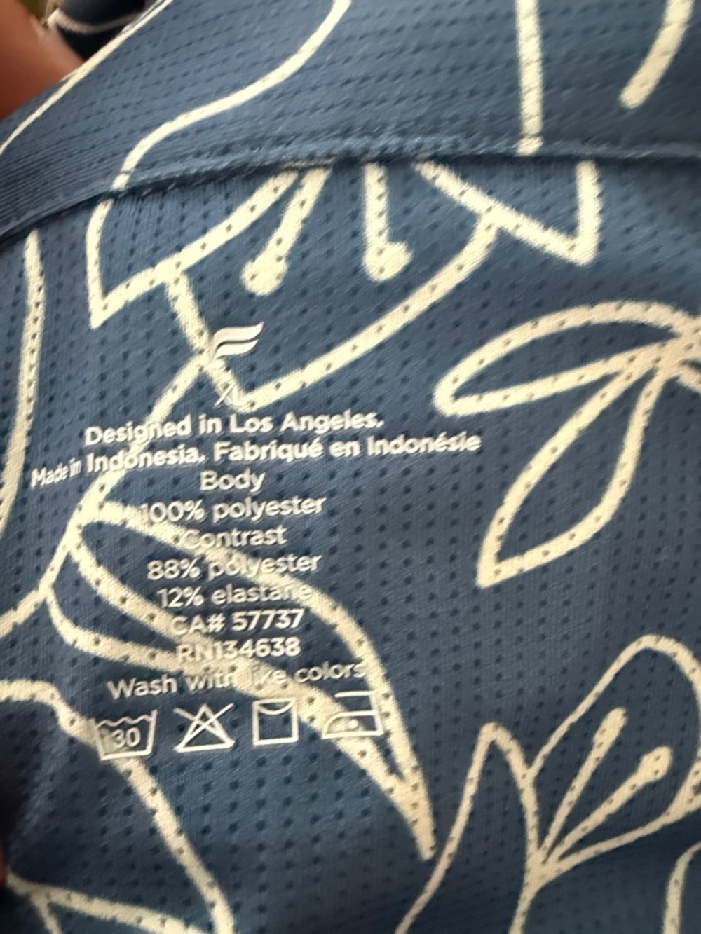 Fabletics Blue Button-Front Floral Line Print Shirt - Picture 2 of 2
